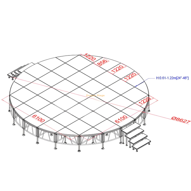 Lightweight Diameter 8.627m Round Portable Stage