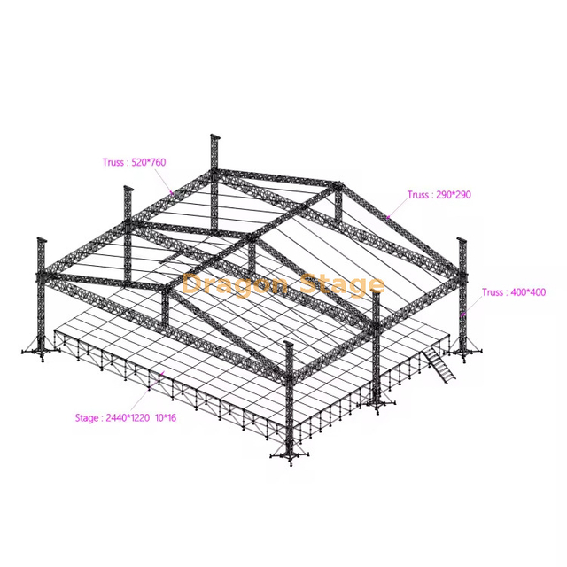 Sound Aluminum Portable Stage Lighting Truss 16x12x12m