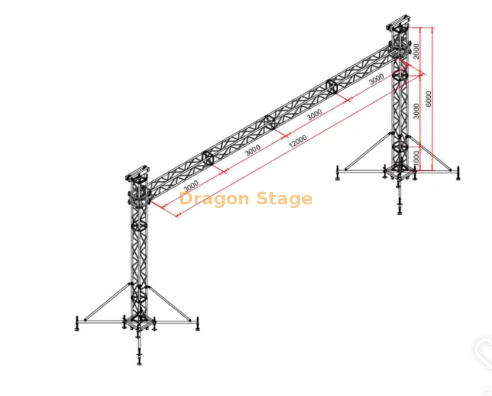Portable Aluminum Gantry Lighting Truss System 12x6m (Ground Support Stage Lighting Structure)