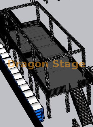 Elevated Dual-Level Modular Platform with Integrated Seating & Access Stairs 14x4.88x3m