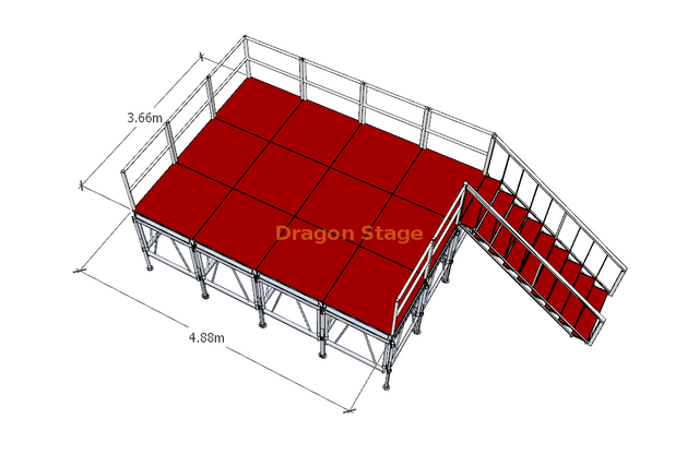 Wooden Custom Adjustable cheap portable stage 3.66x4.88m height 1.5m to 1.80m