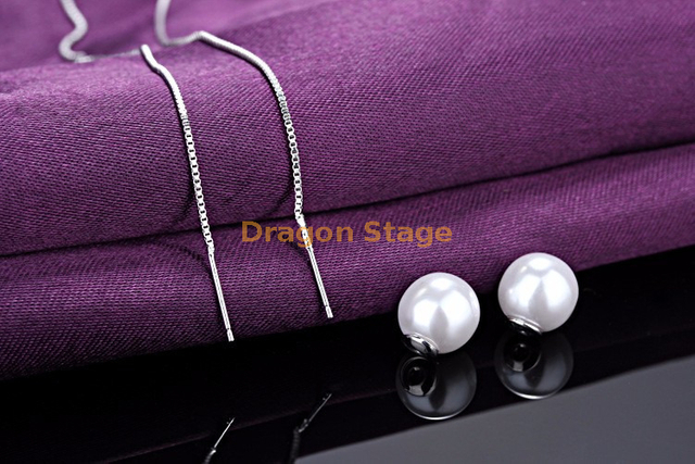 Wholesale fashion long silk thread 925 sterling silver diamond pearl earrings