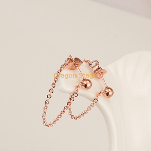 Women Fashion Accessories Custom Rose Gold Stainless Steel Chain Stud Earring