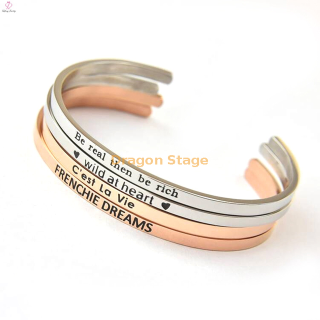 New fashion Stamped Custom Engraved Any Words Letter Stainless Steel Cuff Bracelet Bangle