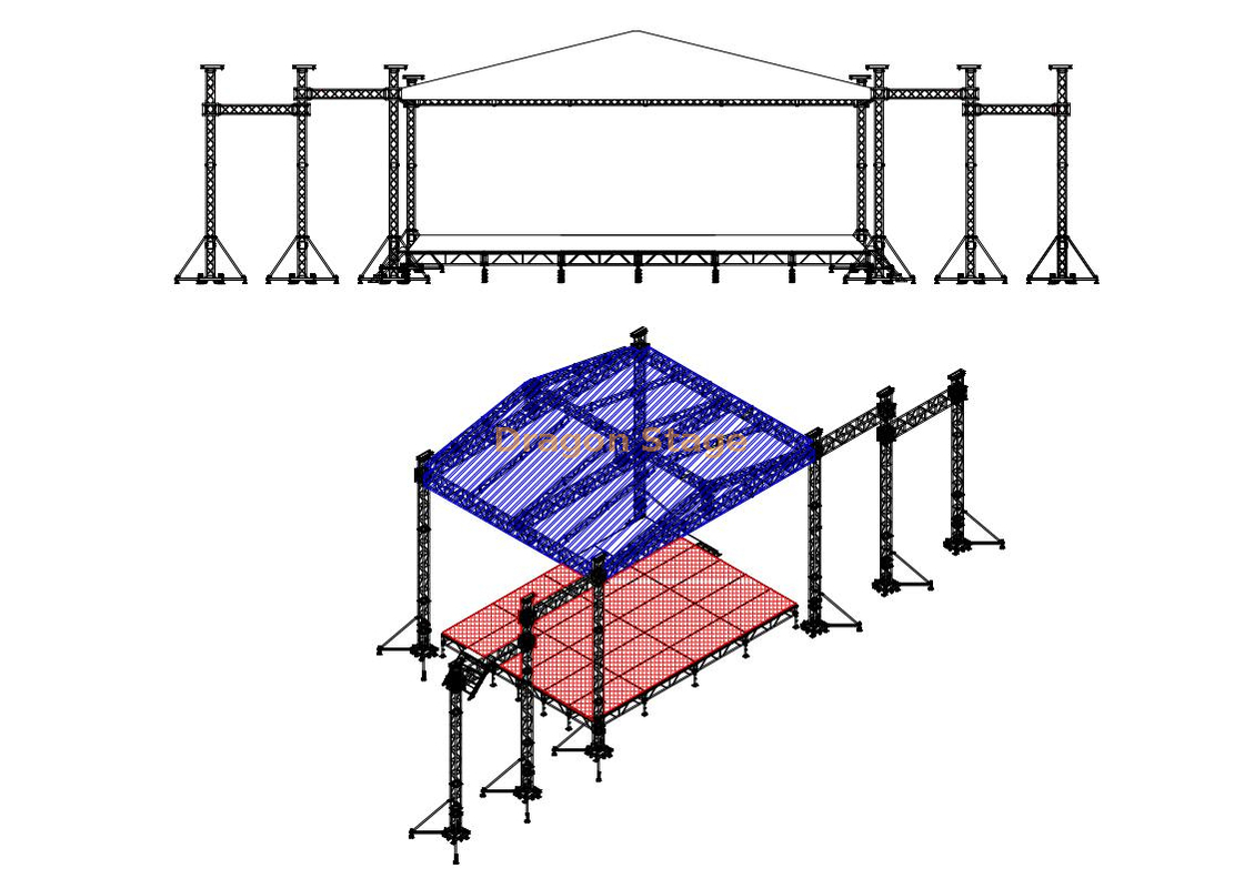 Aluminum Roof Bolt Truss System for Event Parties 13x13x7m (43x43x23ft) with Modular Stage12.2x12.2m Height 1.6-2m (40x40ft)