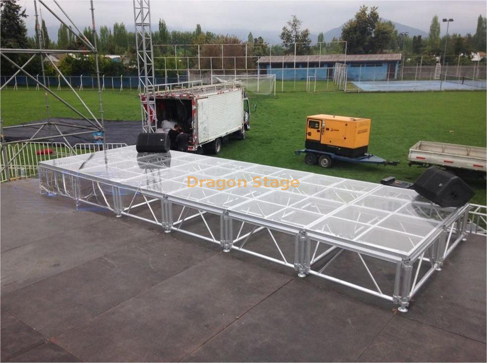 Aluminum Portable Tempered Glass Stage Platform for Fashion Show 9.76x8.54m