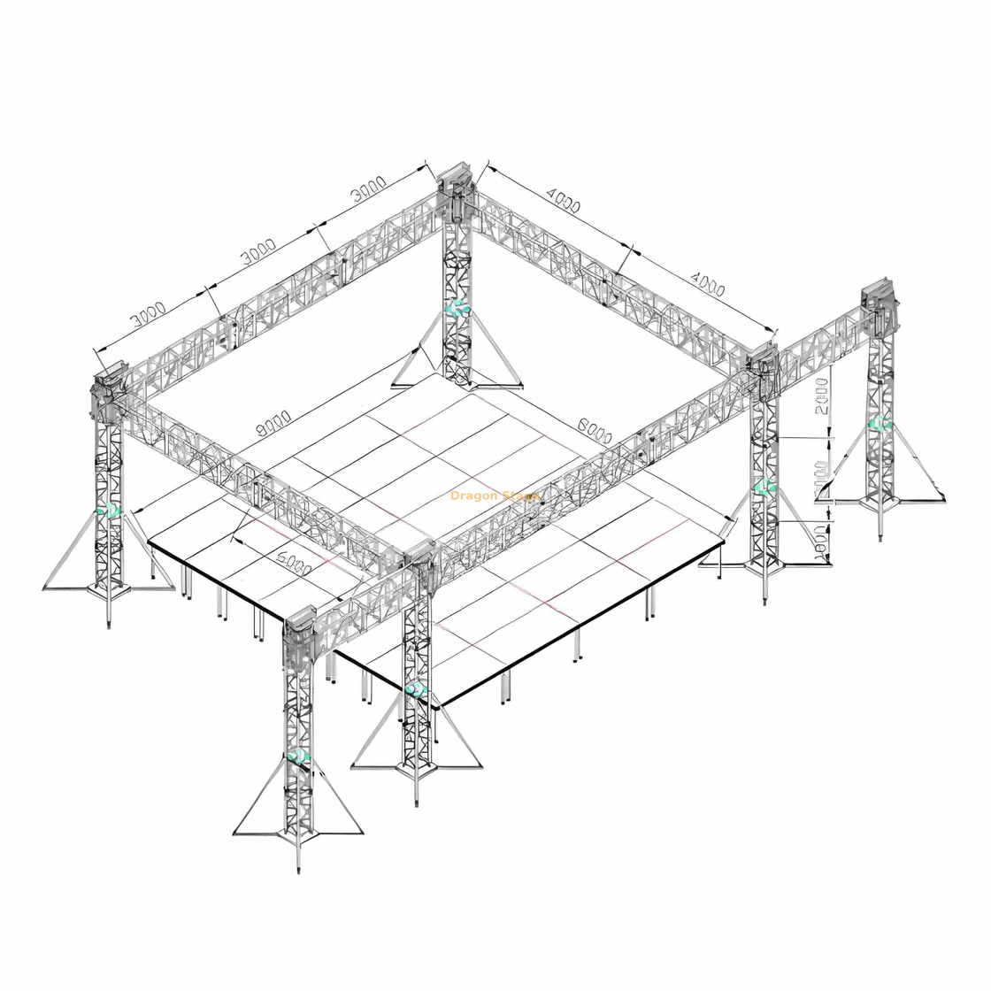 Aluminum Outdoor Stage Lights Event Truss 9x8x5m