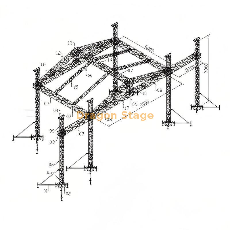 9x6x7m Pitched/Gable Roof Aluminum Stage Truss Kit (7m Height)