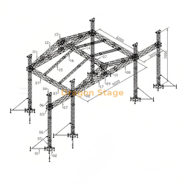 9x6x7m Pitched/Gable Roof Aluminum Stage Truss Kit (7m Height)