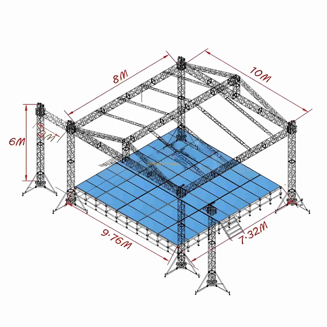 Outdoor Stage Roof Truss System with Sounds Wings 10x8x6m