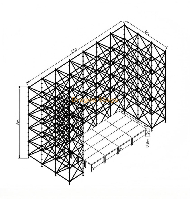 14x6x8m Ringlock Truss Wall with 8x4m Aluminum Quick Stage and 2 Stairs