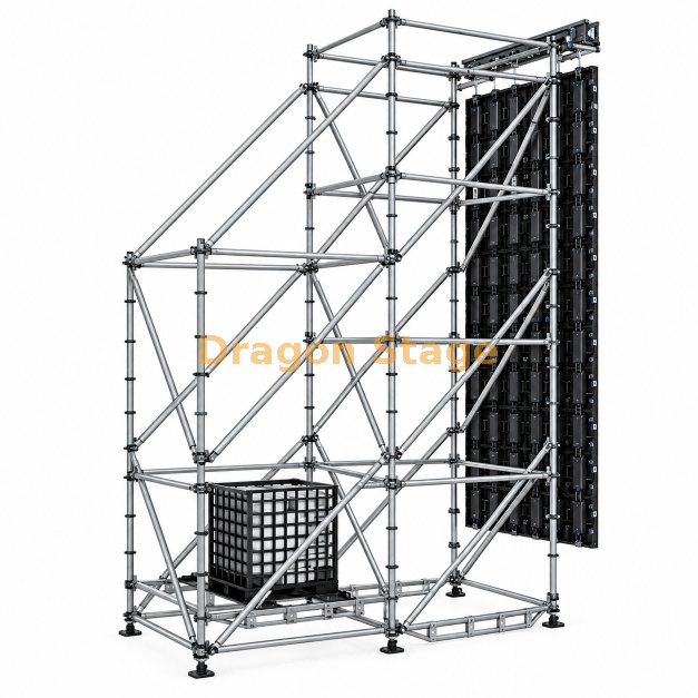 2x4x8m Ringlock LED Hanging System with Auxiliary Ballast Tower and 400mm Cantilever Truss