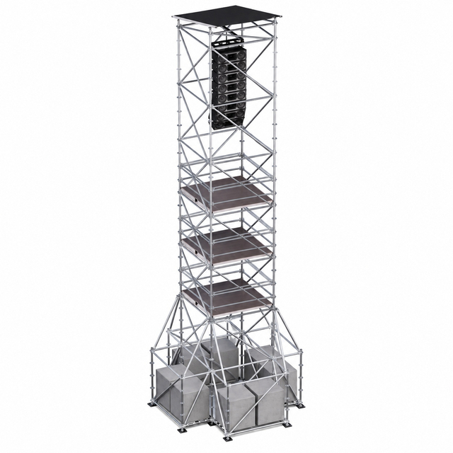 14m High Ringlock Line Array Hanging Tower with 4 Working Platforms, Ballast and Waterproof Roof