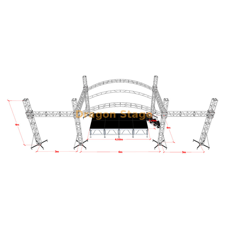 6x4x4m Custom Curve Roof Stage Truss with Led Display Wings 3m 