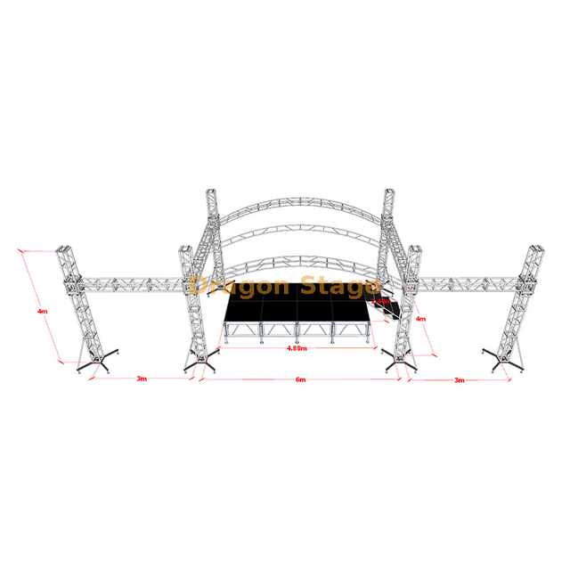 6x4x4m Custom Curve Roof Stage Truss with Led Display Wings 3m 