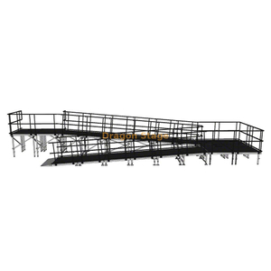 12.25x3.24m Switchback Modular Aluminum Stage Ramp with Landing and Dual Guardrails