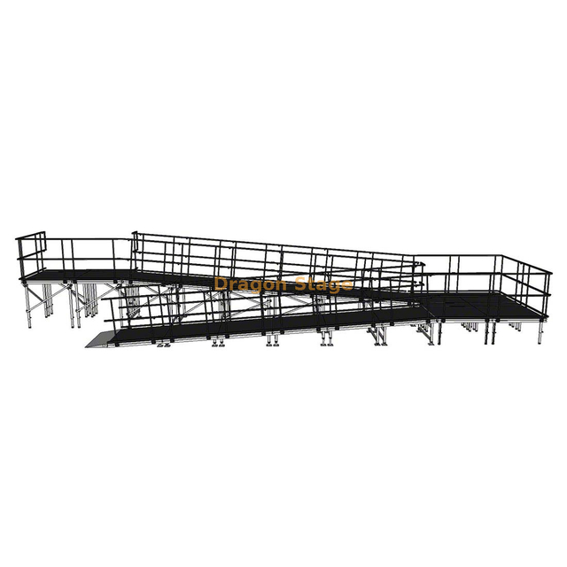 12.25x3.24m Switchback Modular Aluminum Stage Ramp with Landing and Dual Guardrails