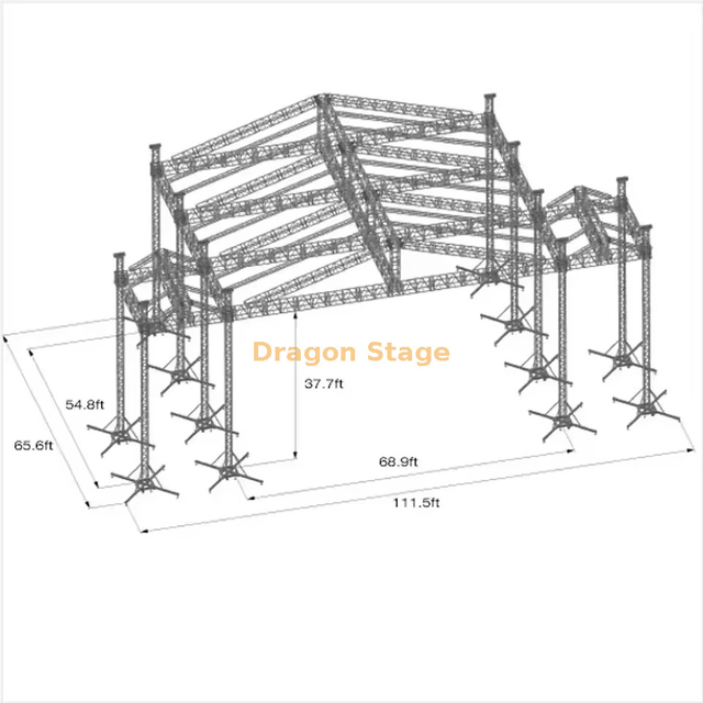 21x21x12m Aluminum Outdoor Megastage Truss System with PA & LED Wings