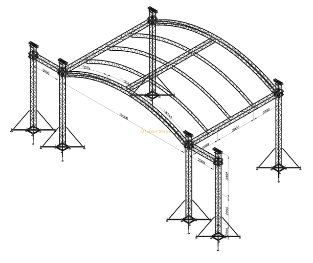 10x7x6m Aluminum Arched Stage Roof Truss System with Speaker Wings