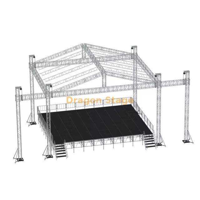 10x5x7m Aluminum Pitched Roof Truss Stage System with Twin 2m Speaker Wings