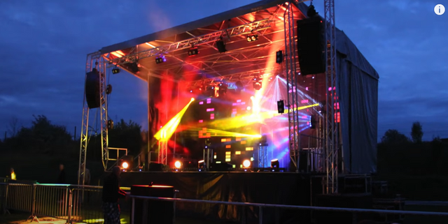 Outdoor Concert Stage Platform With A Shaped Roof Truss System