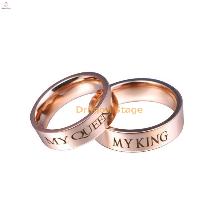 Couple 14K Rose Gold PVD Plating Stamp Band Custom Engraved