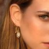 fashion stainless steel earrings jewelry custom gold plated alphabet initial letter hoop freshwater pearl drop earrings