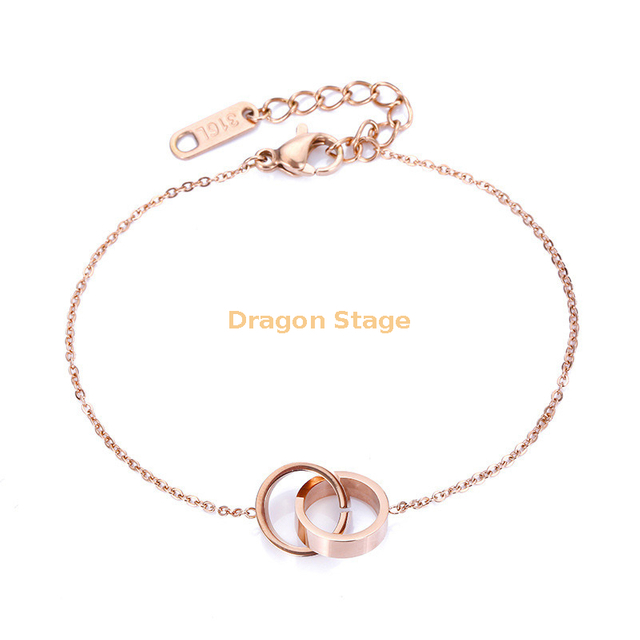 Fashion Wholesale Infinity Heart Circle Geometric Custom Stainless Steel Charm18k Rose Gold Anklet Bracelet Women