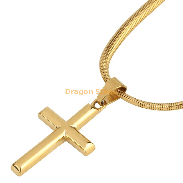 Waterproof Non Tarnish Jewelry Collar Trend Custom Cross Snake Chain Stainless Steel Gold Pendant Necklace For Boy