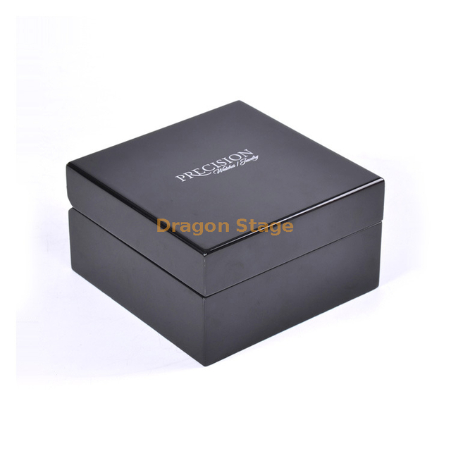 customized black glossy lacquer orange wooden watch box with velvet pillow inside
