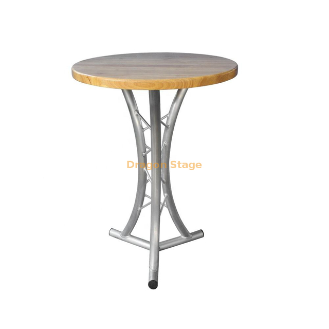 Aluminum Portable Curved Truss Stool with Stained Finish Wood Seat