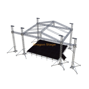 Aluminum Portable Mobile Event Party Modular Stage Platforms System 9.76x6.1m Height 0.8-1.2m with 2 Stairs with Roof Speaker Truss 11x8x7m