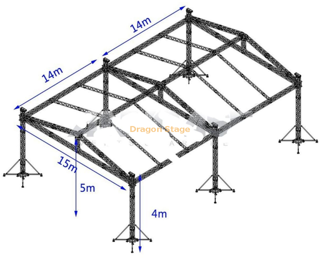 290mm Spigot Custom Aluminum Portable Square Lighting Truss with Triangle Roof Structure 28x15x4m 