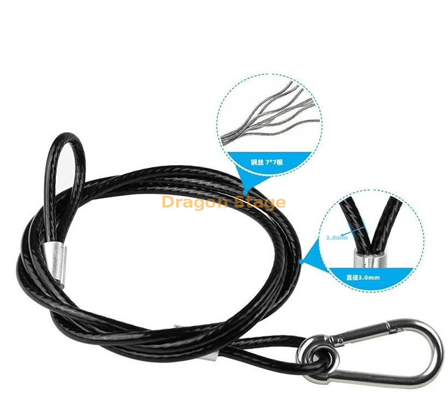 1.5mm-3mm Steel Wire Rope Safety Rope Anti Fall Rope / Speaker Safety Rope / Stage Lighting Safety Rope