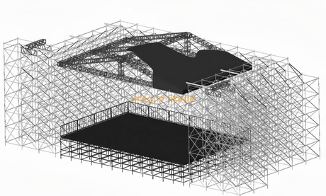 14x10m Ringlock Concert Stage System with Aluminum Peak Roof, 6m LED Wings and Line Array Supports