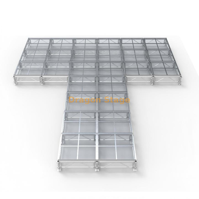 8.54x7.32m Portable T-Shape Aluminum Acrylic Fashion Show Runway Stage (Adjustable Height 0.4-0.8m)