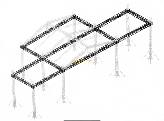 16x10x9m Outdoor Aluminum Peak Roof Truss System – 9m High Stage Rigging with Dual 8m Audio/LED Wings