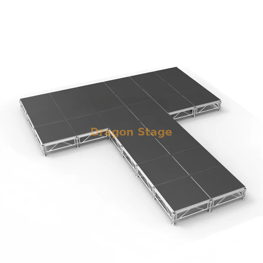 8.54x7.32m T-Shape Portable Stage Kit | Adjustable Height 0.4m–0.8m Aluminum Modular Platform