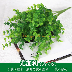 Green plants, simulated plant walls, plastic lawns, balconies, indoor backgrounds, flower walls, light blue, eucalyptus trees, 1 branch