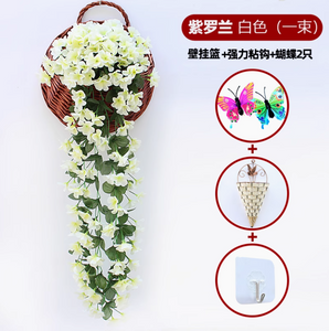 Simulated Violet Wall Hanging Orchid Large Embroidery Artificial Plastic Flower Silk Flower Rattan Cream White 1 Large Violet Basket Sending Hook