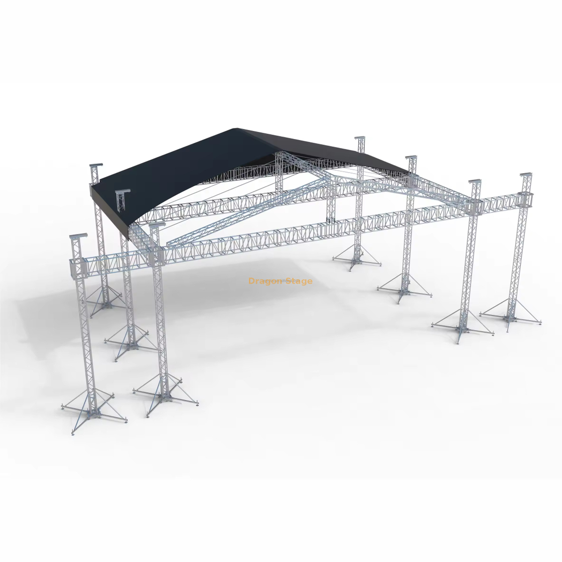 Aluminum Adjustable Height Outdoor Event Stage Truss System 15x12x8m 6 Pillars 2 Wings 