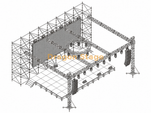 16x2x8m Ringlock LED Background Wall with 12.2x7.32m Aluminum Stage and 14x10x6m Lighting Truss Roof
