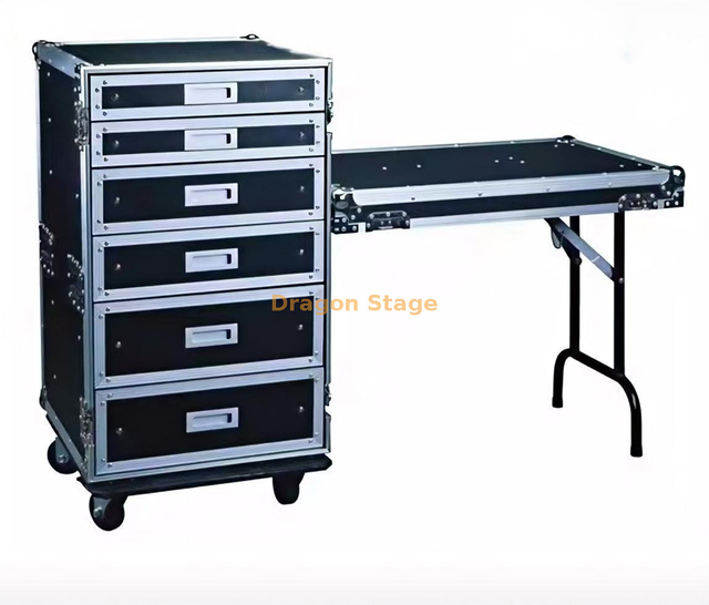 18U Drawer Style Flight Case with 6 Drawers + Detachable Side Table & Wheels Heavy-Duty Tool Tech Case