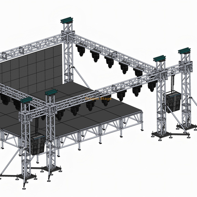 6x6x4m Aluminum Stage Truss System with 2m Speaker Wings – Portable Event Rig
