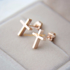 Cheap Wholesale Women Accessories Fashion Jewelry Stainless Steel Custom 18K Rose Gold Plated Simple Cross Stud Earring