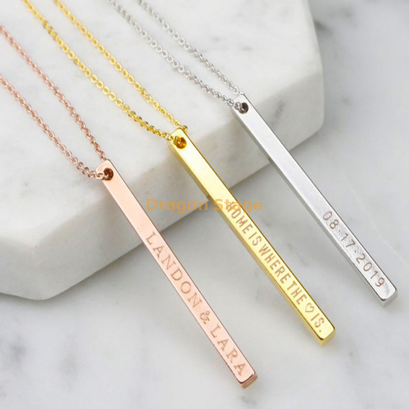 Steel Party Wear Golden Metal NAME Square Chain Glossy Bar Pendant