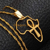 Women Men Jewelry Custom Cross Heart Stainless Steel African Queen American18k Gold Plated Africa Map Pendant Necklace