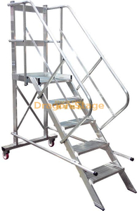 Wholesale Assembly Aluminum Tilt And Roll Movable Warehouse Ladder with Wheels