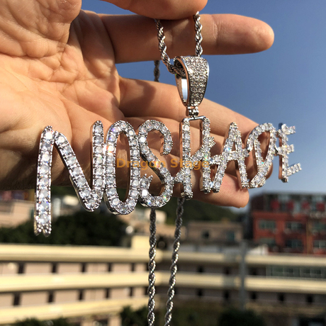 Custom Name Plate Necklace Full CZ Stones Personalized Hip Hop Ice Out Jewelry