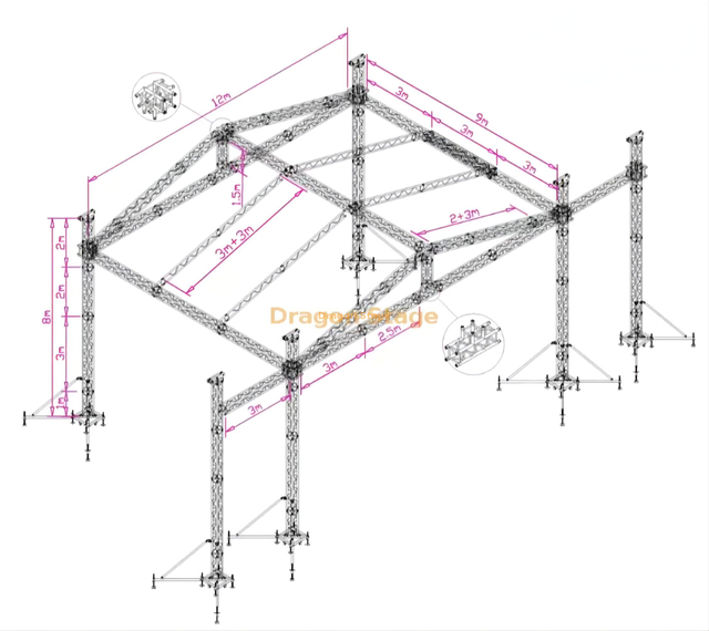 Concert Aluminum Outdoor Event Stage Silver Booth Event Truss with Roof 12x9x8m